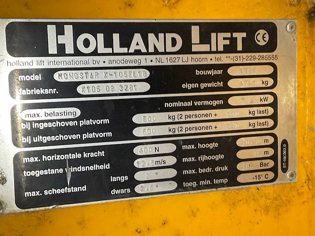 Holland lift - monostar x-105el16 - aerial work platforms - 1998 - afbeelding 8 van  8