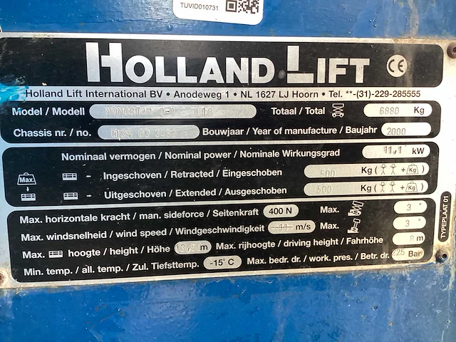 Holland lift monostarq-135-fl18 hoogwerker - afbeelding 9 van  9