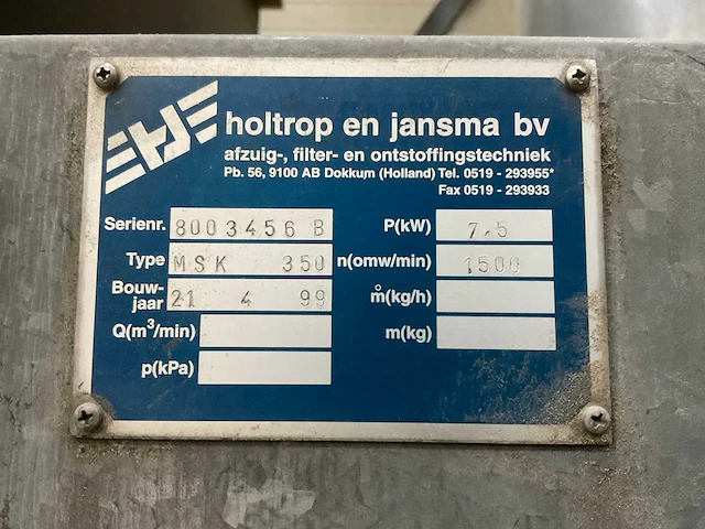 Holtrop en jansma msk 350 afzuiginstallatie - afbeelding 7 van  12