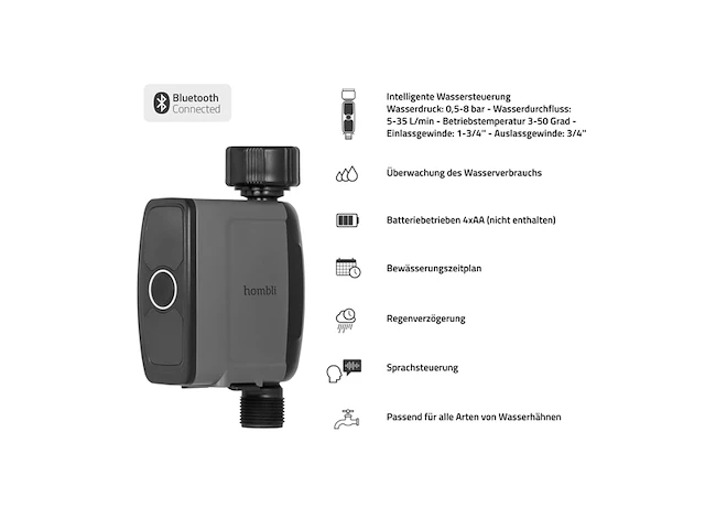 Hombli water controller v2 slim irrigatiesysteem smartphone bediening timers scenario`s schema`s stembesturing bluetooth verbinding - afbeelding 3 van  3