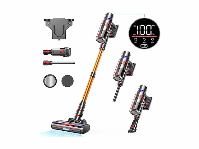 Hompany draadloze stofzuiger 500w met touchscreen en anti-klitborstel,1,5l voor harde vloeren, tapijt en dierenhaar - afbeelding 1 van  3