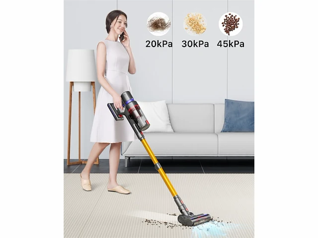 Hompany draadloze stofzuiger 500w met touchscreen en anti-klitborstel,1,5l voor harde vloeren, tapijt en dierenhaar - afbeelding 2 van  3