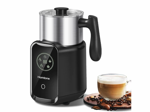Homtone 5-in-1 elektrische roestvrijstalen melkopschuimer 600 ml warm & koud schuim, zwart - afbeelding 1 van  3