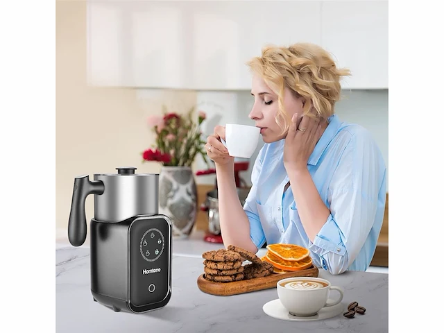 Homtone 5-in-1 elektrische roestvrijstalen melkopschuimer 600 ml warm & koud schuim, zwart - afbeelding 3 van  3