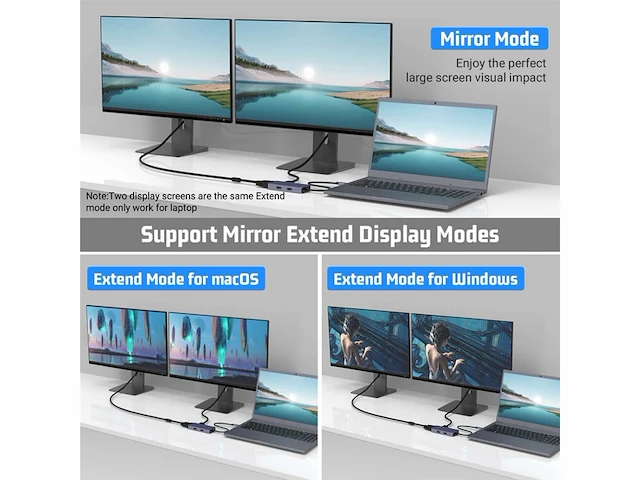 Hopday usb c hub 6in1 usb c naar hdmi dual monitor usb c adapter met 4k hdmi vga usb a sd/tfkaartlezer voor macbook pro/air dell hp surface 100stuks - afbeelding 3 van  4