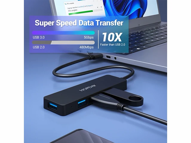 Hopday usb hub 4poorts usb 3.0 hub ultra slim usb splitter5 gbps fast transfer data hub usb a adapter - afbeelding 2 van  3