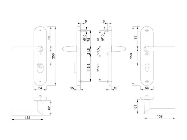 Hoppe stockholm veiligheidsdeurgreepset 1140/3332za/3410 alu.f1 92mm 67-72mm - afbeelding 2 van  2