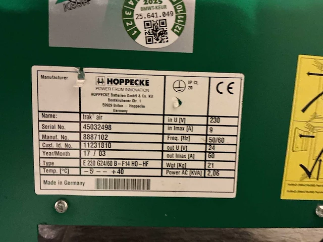 Hoppecke - 24v 60a - acculaders - 2017 - afbeelding 3 van  3