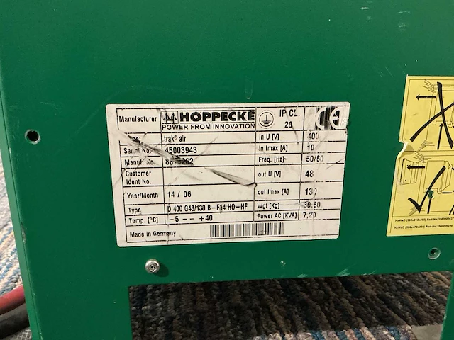 Hoppecke - 48v 130a - acculaders - 2014 - afbeelding 2 van  2