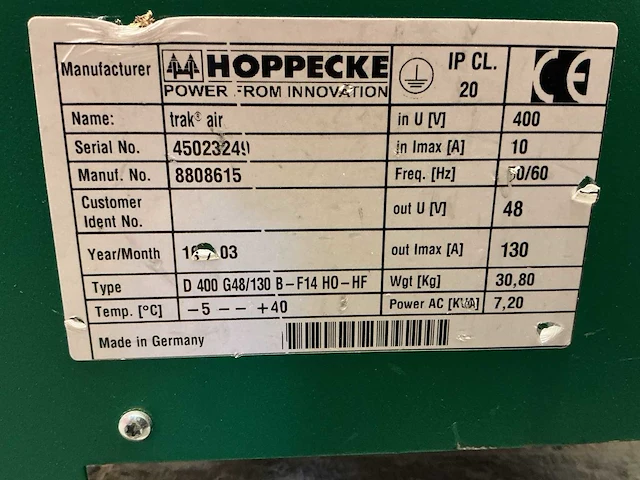 Hoppecke - 48v 130a - battery chargers - 2016 - afbeelding 2 van  2
