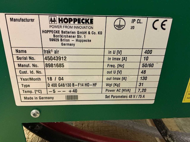 Hoppecke - 48v 135a - battery chargers - 2018 - afbeelding 2 van  2