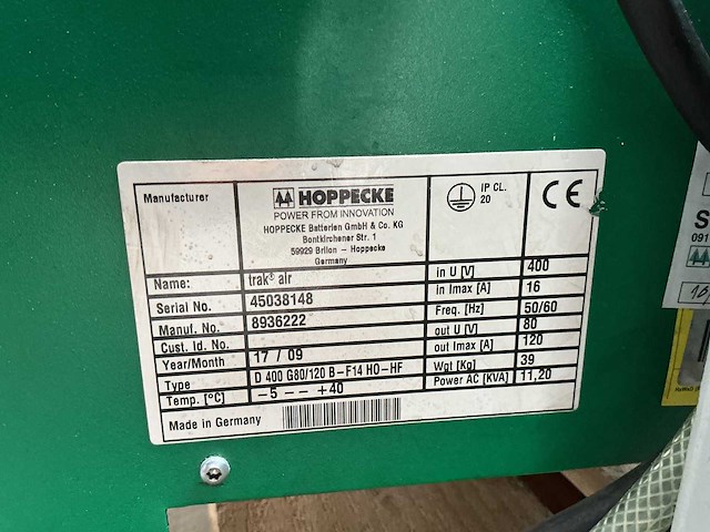 Hoppecke - 80v 120a - acculaders - 2017 - afbeelding 2 van  2