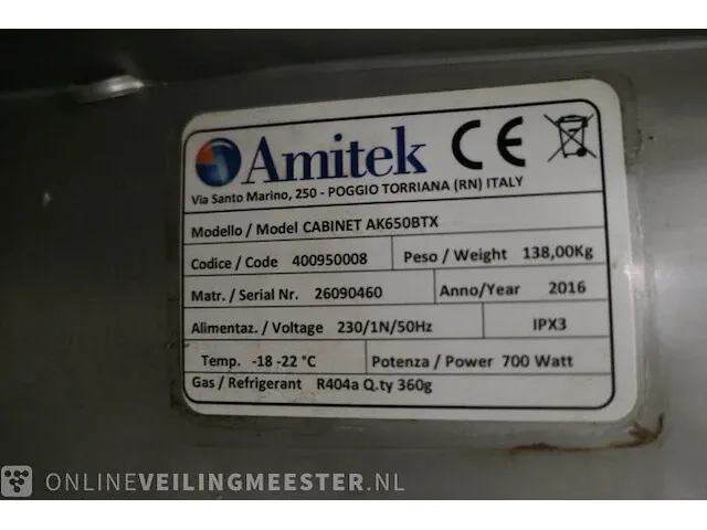 Horeca vriezer amitek, cabinet ak650btx, bouwjaar 2016 - afbeelding 3 van  5