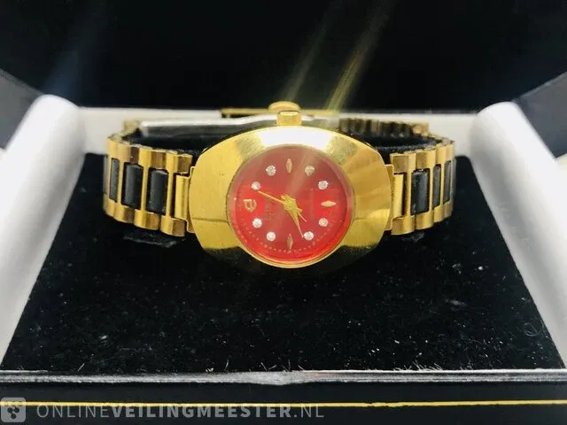 Horloge - elsen 23kt goud - met steentjes - afbeelding 1 van  7