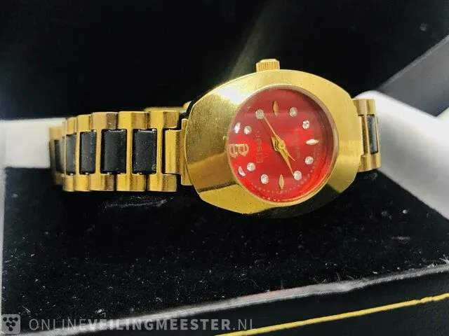 Horloge - elsen 23kt goud - met steentjes - afbeelding 2 van  7