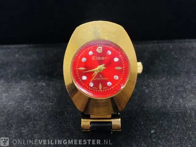Horloge - elsen 23kt goud - met steentjes - afbeelding 6 van  7