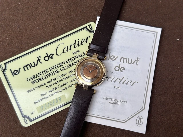 Horloge, cartier, de must, verguld, 1983 - afbeelding 1 van  9