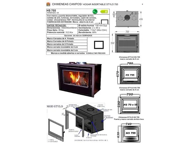 Hout inzethaard 10,5 kw, front 755 cc/sp - afbeelding 2 van  6