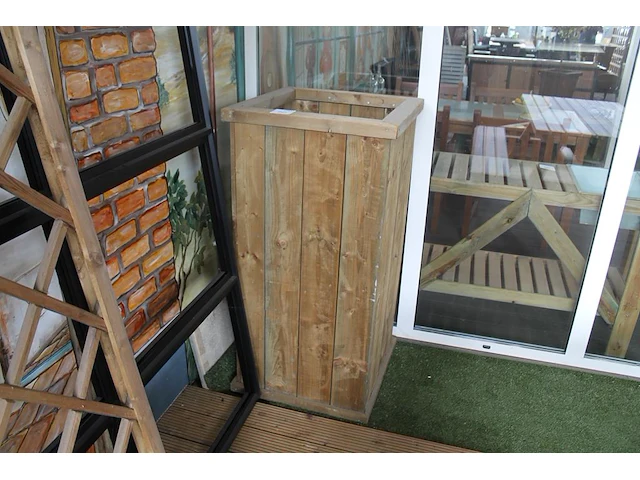 Houten bloembak, 60 x 60 x 120 cm. - afbeelding 1 van  2