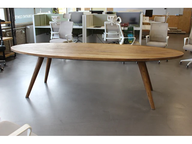 Houten ovalen vergadertafel. afmeting 280 x 115 x 77 cm. - afbeelding 3 van  3