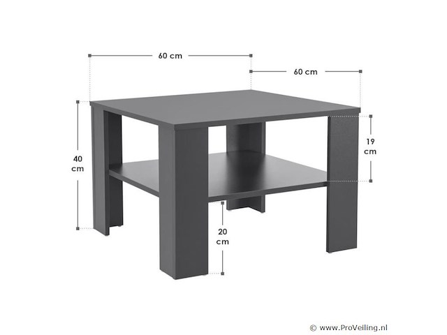 Houten salontafel - 60 x 60 cm - donkergrijs - 2 niveaus - afbeelding 8 van  8