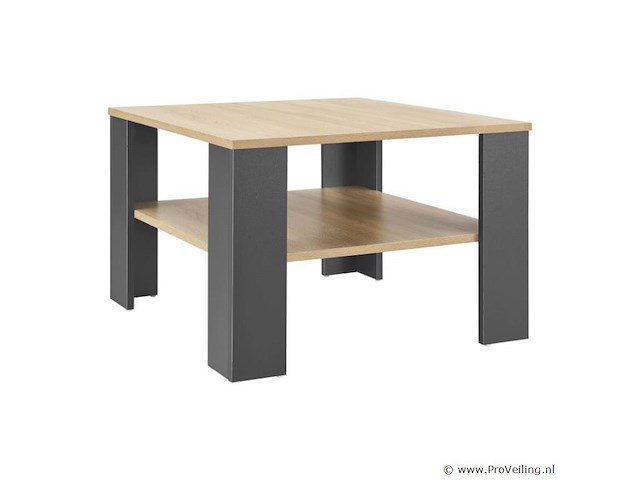 Houten salontafel - 60 x 60 cm - donkergrijs / houtkleur - 2 niveaus - afbeelding 1 van  8
