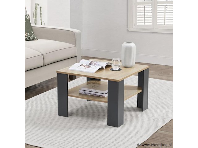 Houten salontafel - 60 x 60 cm - donkergrijs / houtkleur - 2 niveaus - afbeelding 2 van  8