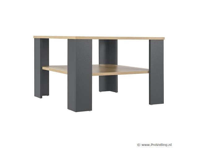 Houten salontafel - 60 x 60 cm - donkergrijs / houtkleur - 2 niveaus - afbeelding 3 van  8