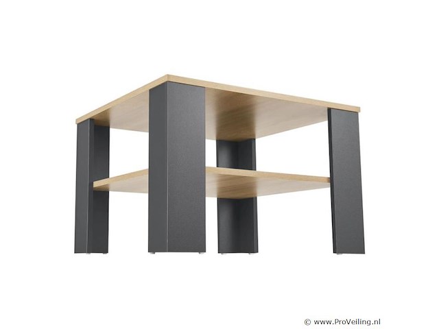 Houten salontafel - 60 x 60 cm - donkergrijs / houtkleur - 2 niveaus - afbeelding 4 van  8