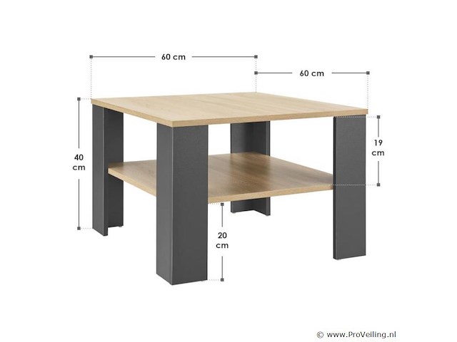 Houten salontafel - 60 x 60 cm - donkergrijs / houtkleur - 2 niveaus - afbeelding 8 van  8