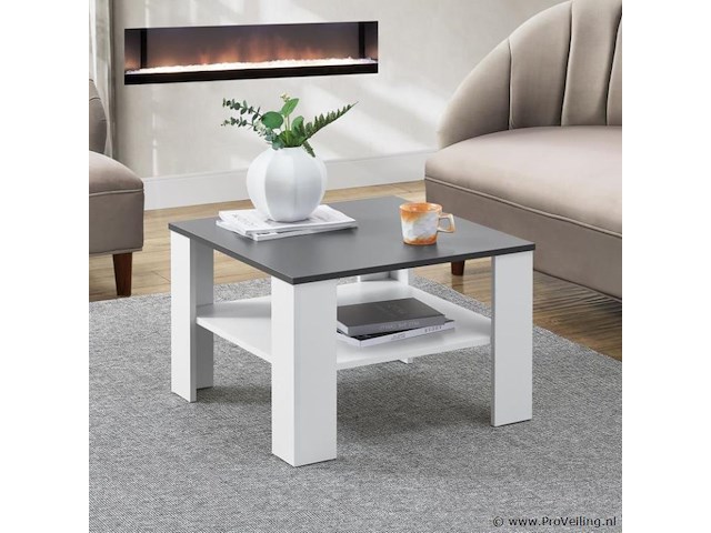 Houten salontafel - 60 x 60 cm - donkergrijs / wit - 2 niveaus - afbeelding 2 van  8