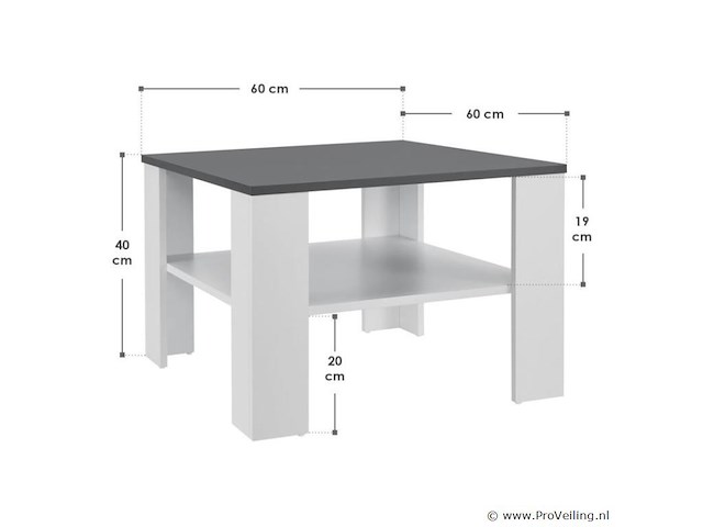 Houten salontafel - 60 x 60 cm - donkergrijs / wit - 2 niveaus - afbeelding 8 van  8
