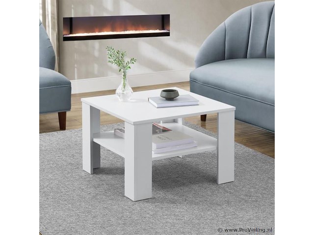 Houten salontafel - 60 x 60 cm - wit - 2 niveaus - afbeelding 2 van  8