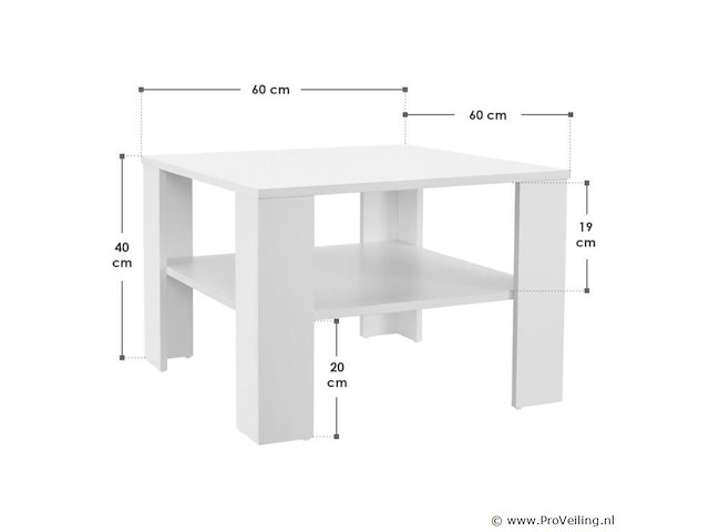 Houten salontafel - 60 x 60 cm - wit - 2 niveaus - afbeelding 8 van  8