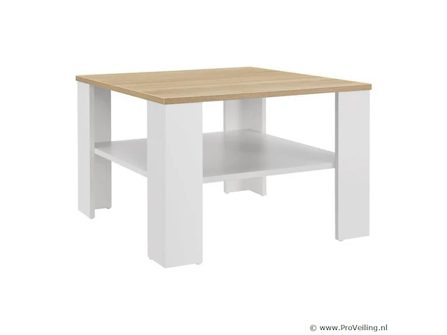 Houten salontafel - 60 x 60 cm - wit / houtkleur - 2 niveaus - afbeelding 1 van  8