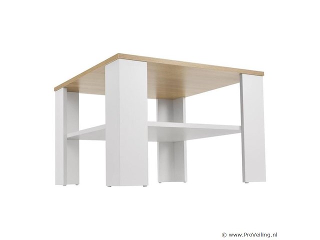 Houten salontafel - 60 x 60 cm - wit / houtkleur - 2 niveaus - afbeelding 4 van  8