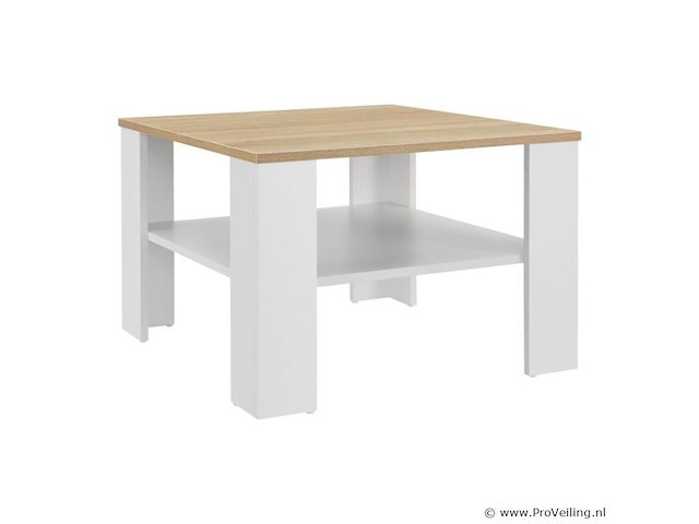 Houten salontafel - 60 x 60 cm - wit / houtkleur - 2 niveaus - afbeelding 1 van  8