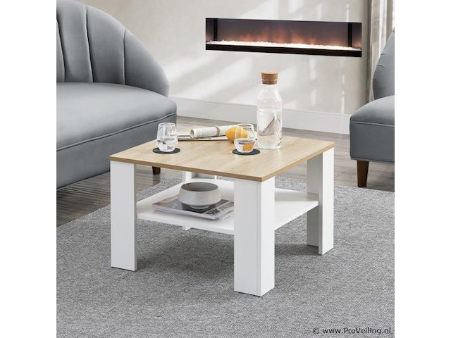 Houten salontafel - 60 x 60 cm - wit / houtkleur - 2 niveaus - afbeelding 2 van  8