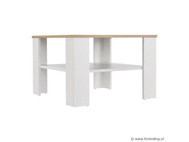 Houten salontafel - 60 x 60 cm - wit / houtkleur - 2 niveaus - afbeelding 3 van  8