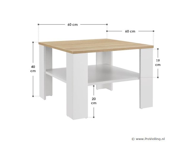 Houten salontafel - 60 x 60 cm - wit / houtkleur - 2 niveaus - afbeelding 8 van  8