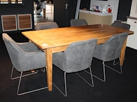 Houten vergadertafel met zes grijs gestoffeerde stoelen. afmeting tafel 200 x 91 x78 cm - afbeelding 1 van  3