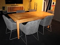 Houten vergadertafel met zes grijs gestoffeerde stoelen. afmeting tafel 200 x 91 x78 cm - afbeelding 2 van  3