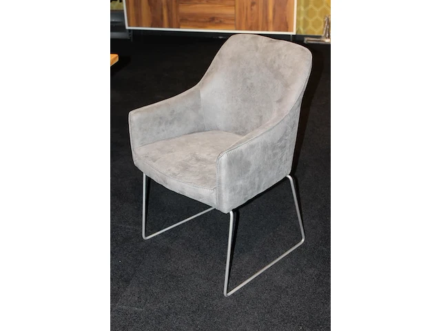Houten vergadertafel met zes grijs gestoffeerde stoelen. afmeting tafel 200 x 91 x78 cm - afbeelding 3 van  3