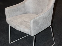 Houten vergadertafel met zes grijs gestoffeerde stoelen. afmeting tafel 200 x 91 x78 cm - afbeelding 3 van  3