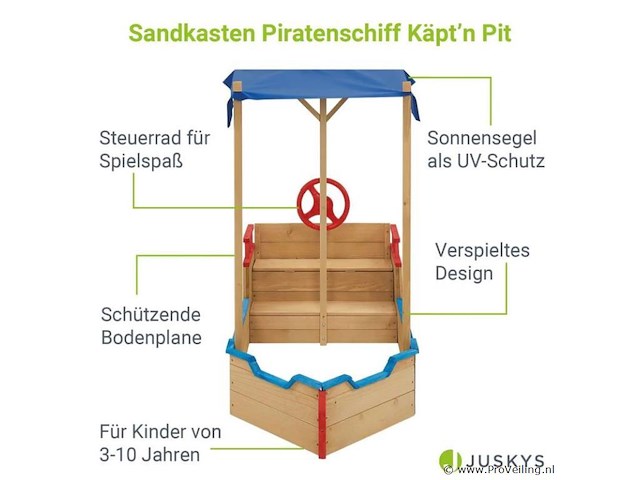 Houten zandbak piraten design incl. bodemplaat - afbeelding 3 van  6