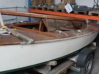 Houten zeilboot 't wieleke op trailer. zeilen aanwezig. lengte ca 475 cm. breedte 170 cm. lengte mast ca. 6... - afbeelding 11 van  15