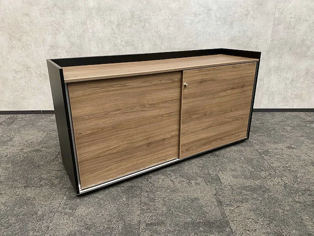 Houtlook schuifdeurkast - zwart/noten - 160cm - afbeelding 1 van  9