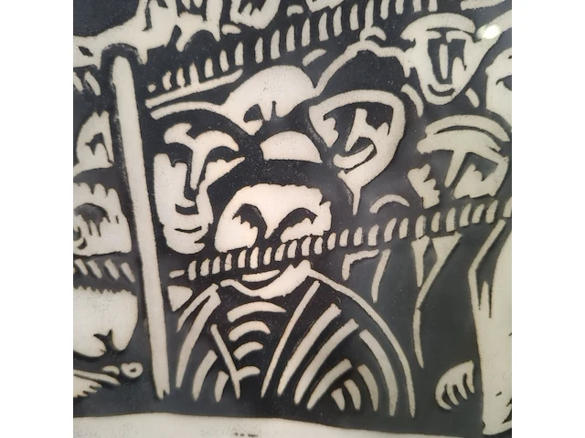 Houtsnede, h. van der horst, boks wedstrijd, 1965 - afbeelding 3 van  9
