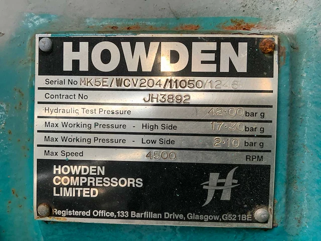 Howden compressor unit koelinstallatie chiller met elektromotor - afbeelding 13 van  14