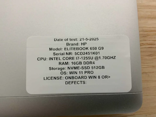 Hp elitebook 650 g9 (i7gen12) laptop - afbeelding 7 van  8